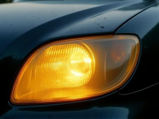 Before headlight restoration - a foggy, yellowed car headlight