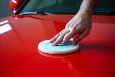 Applying wax to a car's hood for protection and shine